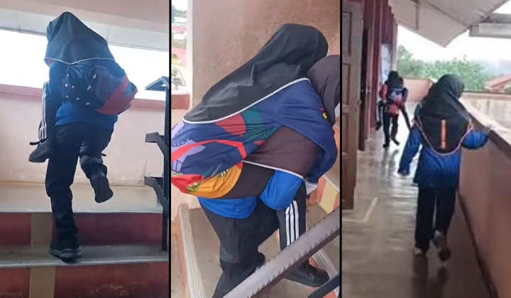 Viral! Kanak-Kanak Sekolah Tunjuk Semangat Setia Kawan: Bantu Rakan Istimewa Naik Tangga, Netizen Terharu!