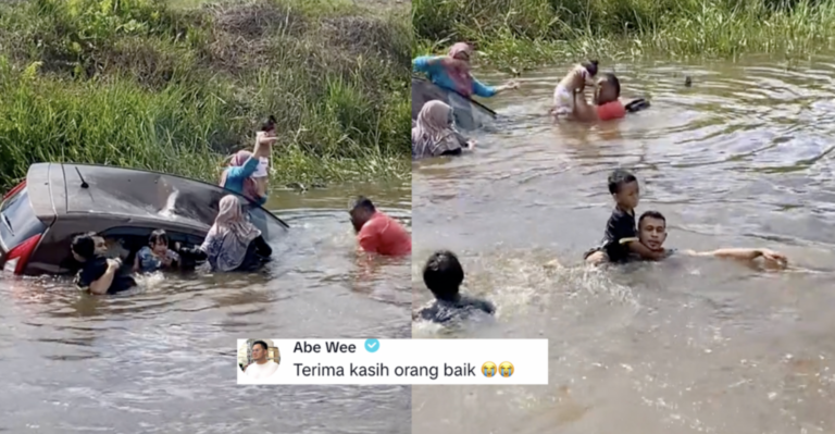 Aksi Heroik Orang Ramai Selamatkan Keluarga Terbabas ke Dalam Sungai