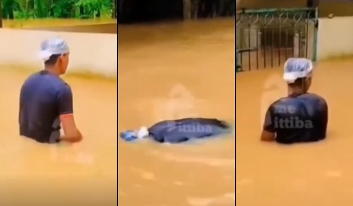 Pemuda Solat Dalam Air Banjir, Ramai Netizen Berdebat Tentang Kesahihannya