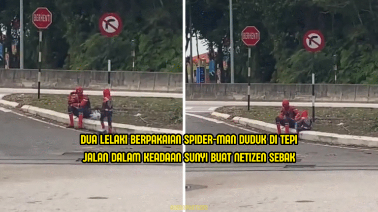 Bapa dan Anak Berbaju Spider-Man Duduk di Tepi Jalan, Netizen Tersentuh