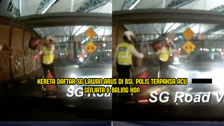Kereta Daftar SG Lawan Arus Di BSI, Polis Terpaksa Acu Senjata & Baling Kon