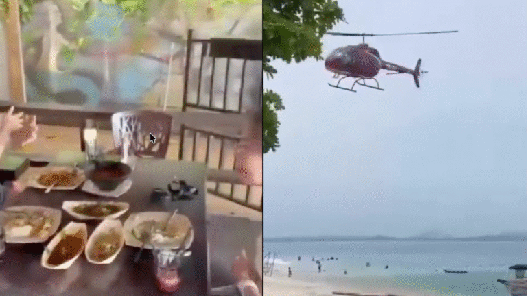 Helikopter Mendarat Dekat Restoran Di Pulau Kapas, Pasir Masuk Dalam Makanan Pelanggan