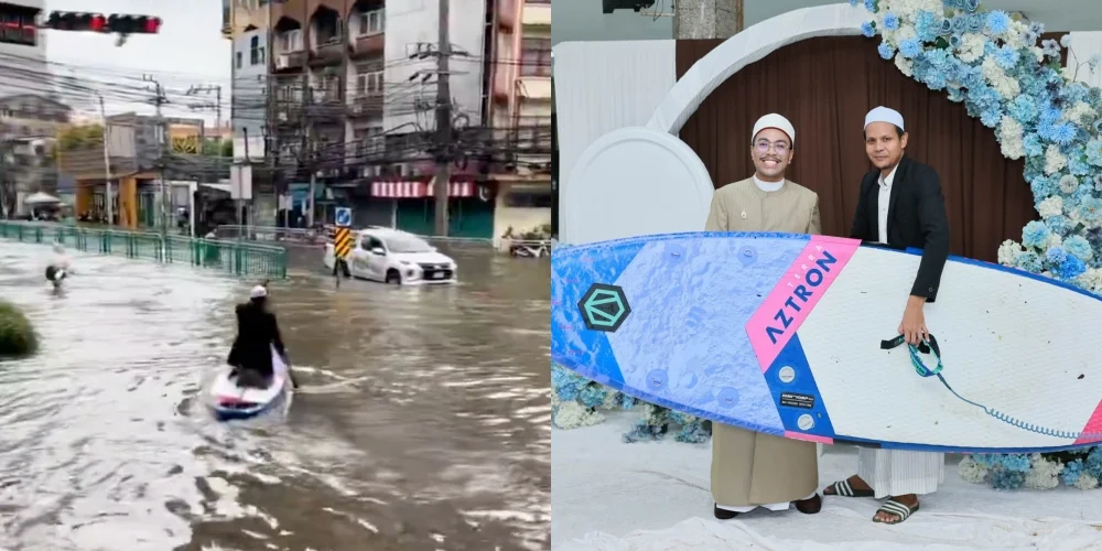 Bangkok Banjir Sampai Jalan Jadi ‘Sungai’, Pemuda Siap Minta Izin Polis Langgar Lampu Merah Guna SUP Board